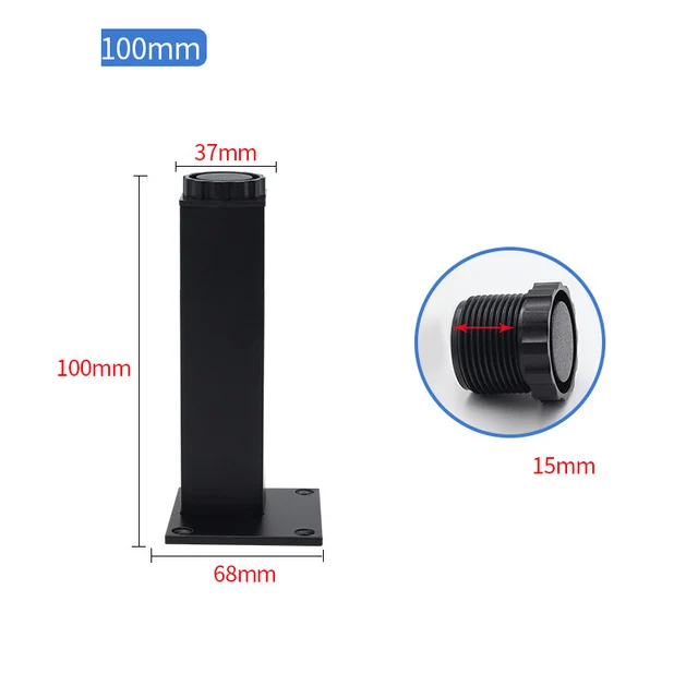 4pcs/lot 5-30cm Aluminum alloy cabinet foot Height adjustable Furniture support legstable Chairs Bed Sofa Feet square Level Feet black 100mm