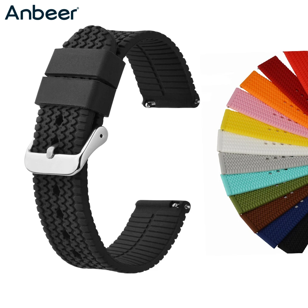 

Anbeer Silicone Watch Band,Men Women Watch Replacement Strap,Sport Style Waterproof Rubber Bracelet 18mm 20mm 22mm 24mm