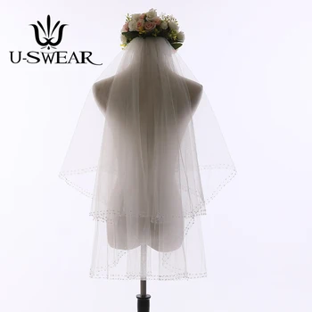 

New Arrival Women Wedding Veils Two-layers Sequin Handmade Bead Edge Long Bridal Veil Bridal Accessories Velo De Novia