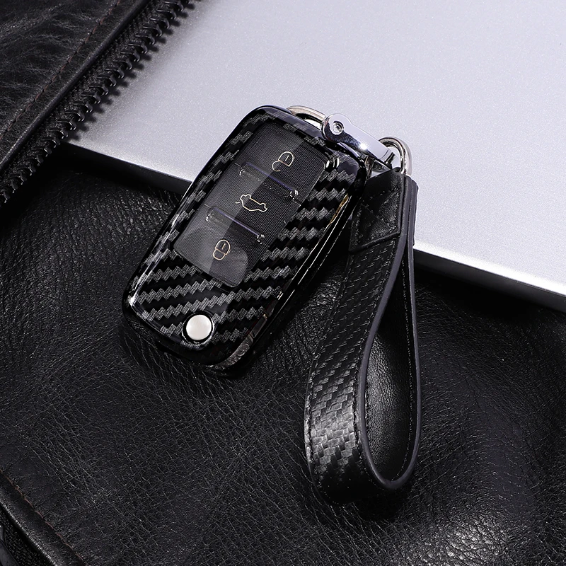 PC+ чехол для ключей автомобиля из углеродного волокна для VW Volkswagen Polo Golf Passat Beetle Caddy T5 Up Eos Tiguan Skoda A5 SEAT Leon Altea