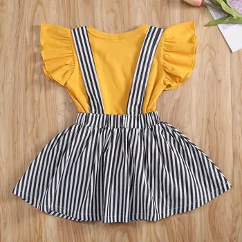 

Toddler Baby Girl Flight Sleeve Top + Striped Strap Dress Summer 2 Piece Set