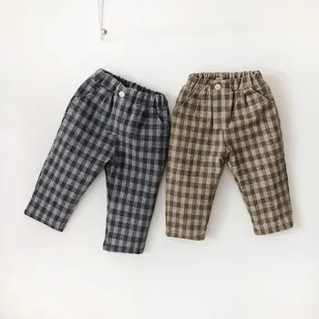 

WLG boys girls winter pants kids velvet thick plaid gray coffee pant baby warm fashion all match trousers children 2-6 years