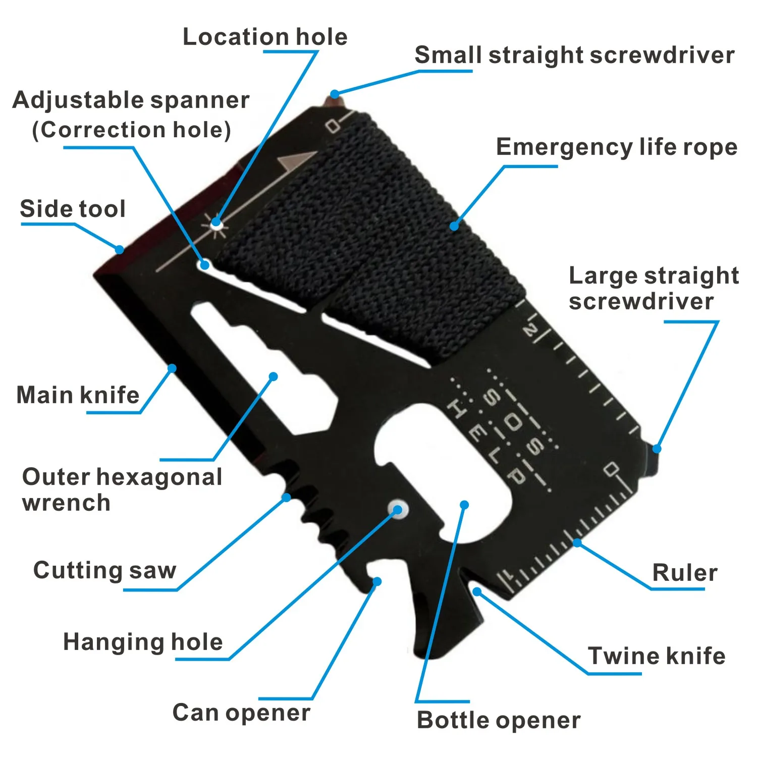 11 In 1 Pocket Tool Camping Multi Knife Credit EDC Outdoor Bottle Survive Gear Card Multipurpose Gadget Camp Opener Wallet Kit