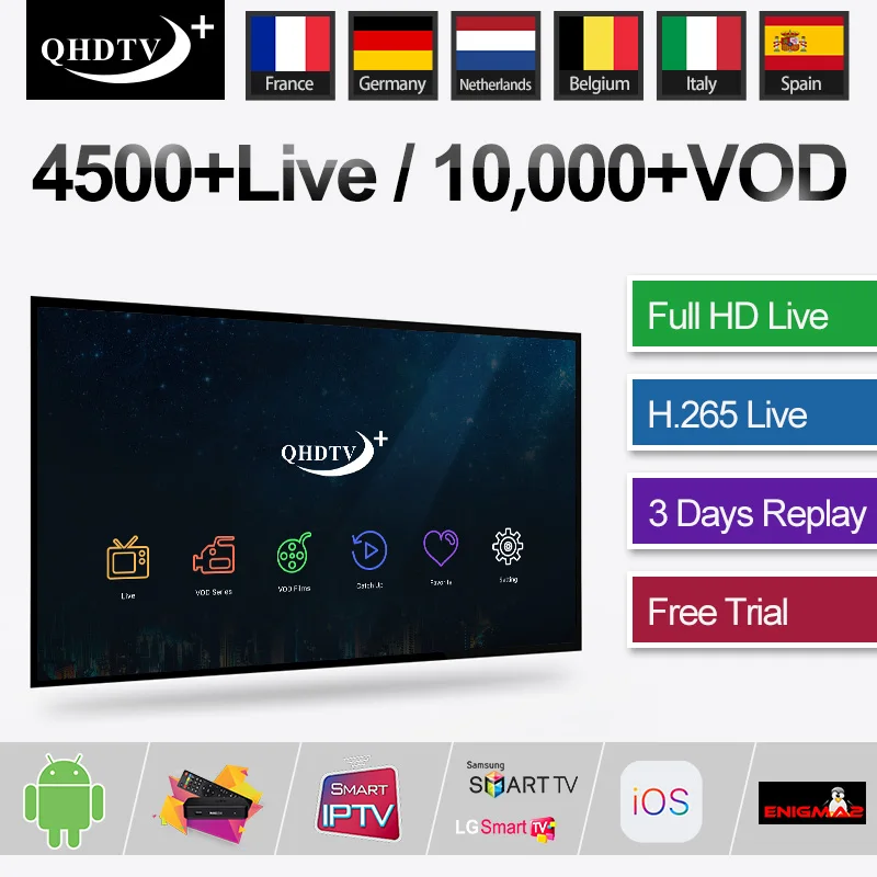 1 год подписки код IPTV QHD ТВ плюс для Android ТВ коробка, Францию, Бельгию, голландский Арабский испанский 4500+ Live& 10000+ VOD M3U Смарт ТВ