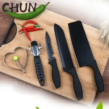 

CHUN New Arrival Stianless Steel Knives Set 5 PCS Set Kitchen Knife Chef Santoku Paring Slicing Knife Set Dish Holder Omelette