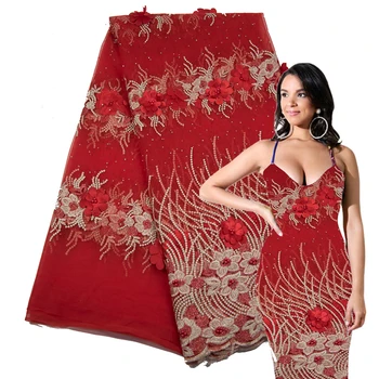 

3D Tulle Beaded African Lace Fabric 2019 High Quality French Sequins Embroidered Nigerian Lace Fabrics For Women Dress CJD001