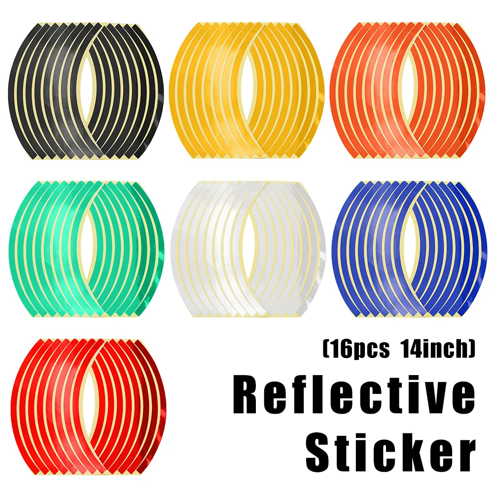 16 Uds Universal llanta para motocicleta pegatinas reflectantes de 14 pulgadas Moto bicicleta etiqueta de seguridad de tráfico reflectante pegatina de Moto