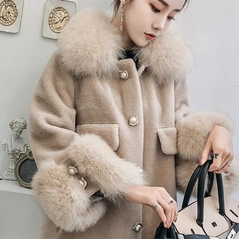 

5xl Plus Size Faux Fur Female Jacket Overcoat Fox Fur Collar High Imitate Fur Loose Winter Coat Women Plus Size Outerwear Coats