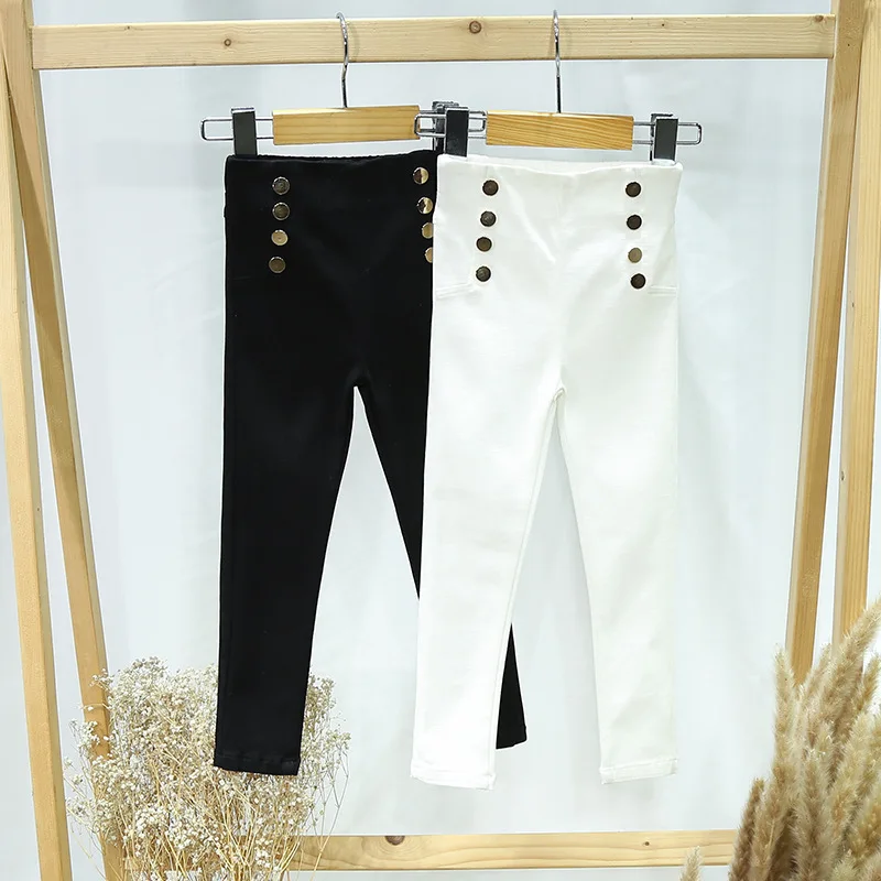 

Toddler Leggings Girl Pants Autumn Cotton Elastic Waist Cotton Leggings White and Black Skinny Girls Pencil Pants Trousers 2-10T