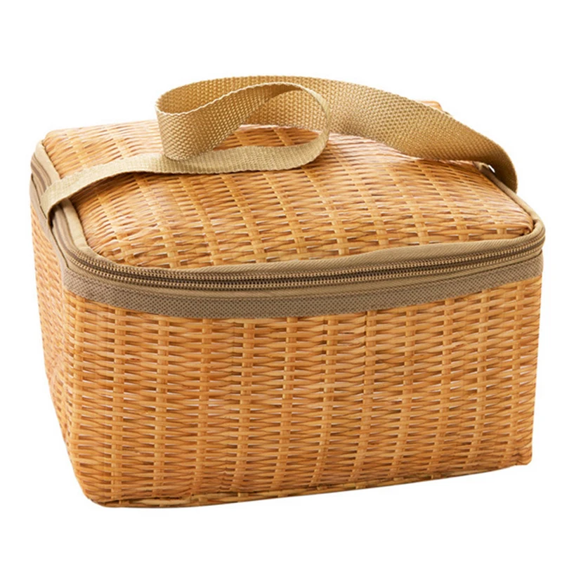 Details about   Portable insulated thermal cooler lunch box imitation rattan picnic container CA 