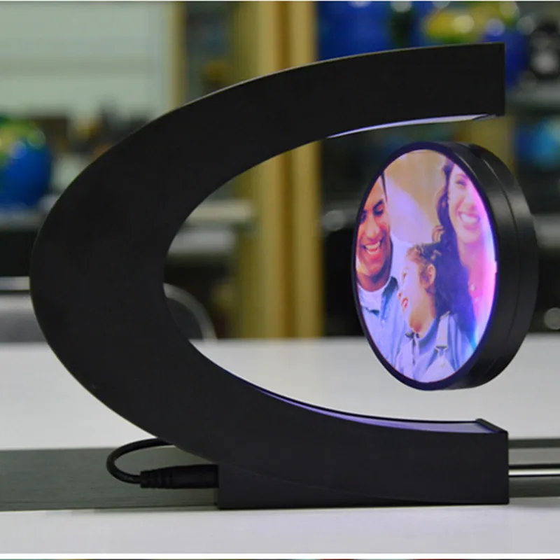 C Форма электронная магнитная левитация плавающая фоторамка с светодиодный свет