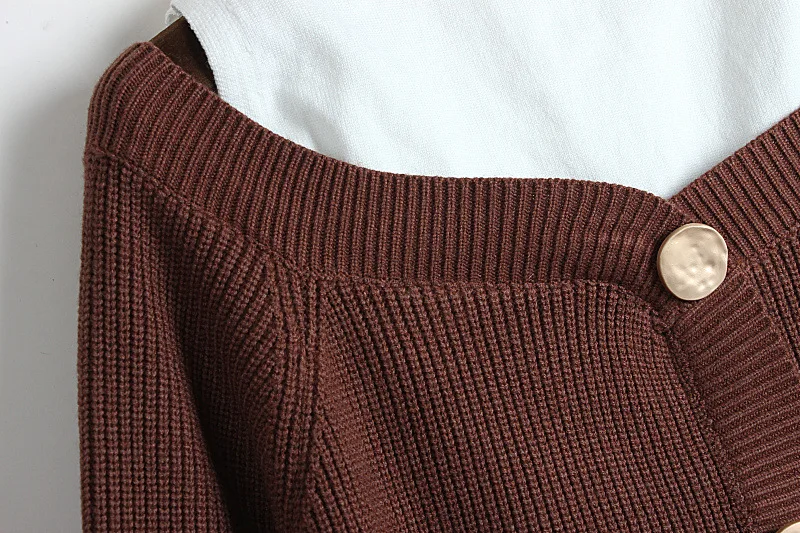 Autumn women Cardigans Faux 2 Pieces Single-breasted Patchwork Casual Stand Korean Sweater Loose Female pull femme Outwear