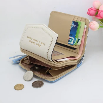

Storage Casual Card Holder Space Saving Coin Purse Short Gift Women Wallet Button Handheld Foldable Portable Printed Square