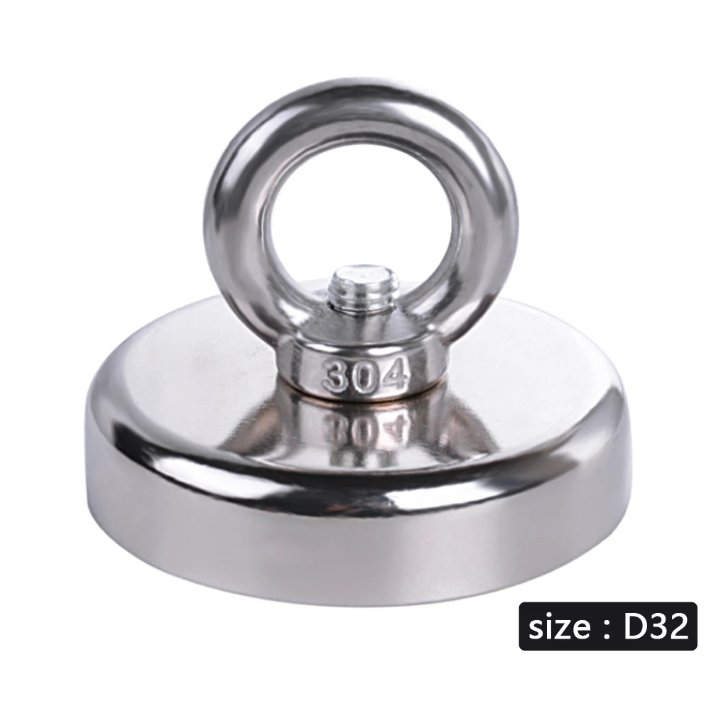 D20mm-D60mm Magnet Neodymium Magnet Round Thick Eyebolt Treasure Hunt Magnets Permanent Magnetic Fishing Rare Magnet - Цвет: D32mm