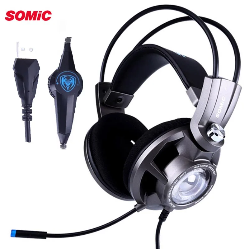 SOMiC G955 Virtual 7 1 Surround USB Игровые наушники гарнитура со светодиодной вставкой