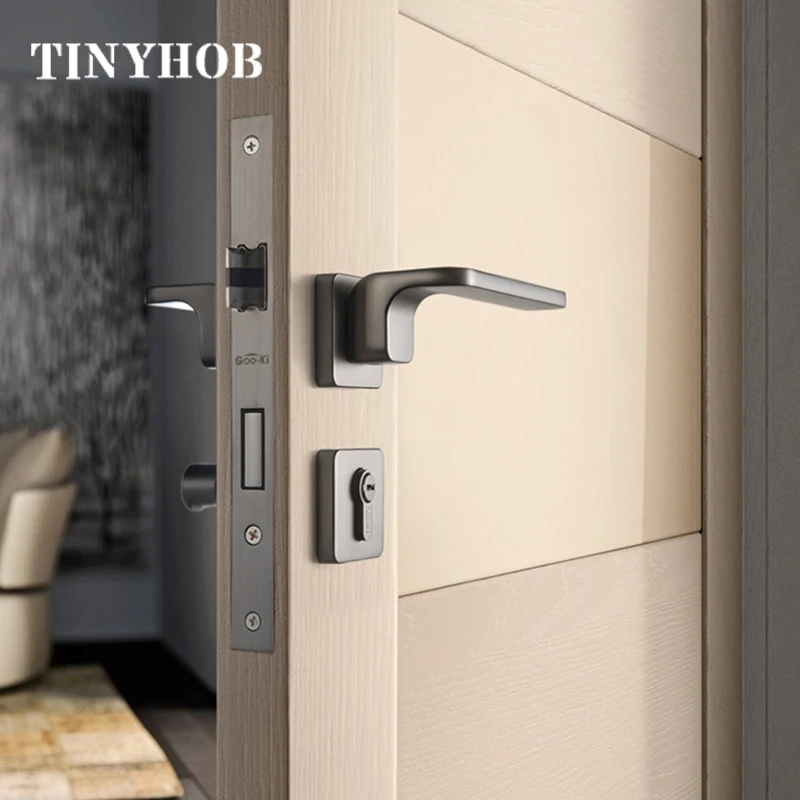  1 Set Square Split Door Handle Nordic Style Zinc Alloy Door Lock with Lock Accessories for Interior - 33049675478