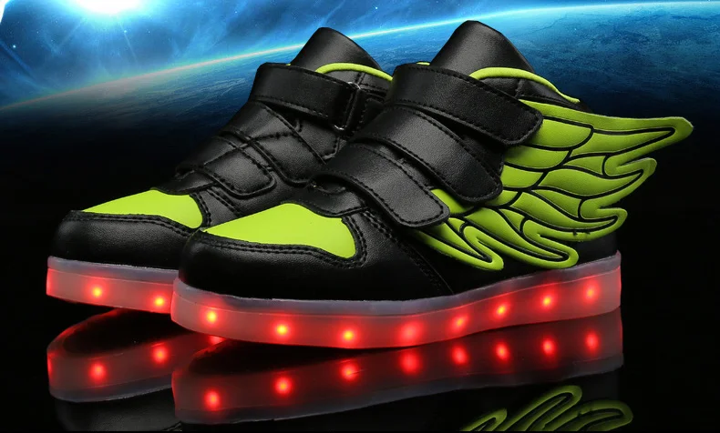 best leather shoes Luminous Sneakers Boy Girl Cartoon LED Light Up Shoes Glowing Trend Kids Shoes Children Wing  Charge Casual Trainers Boots children's shoes for sale