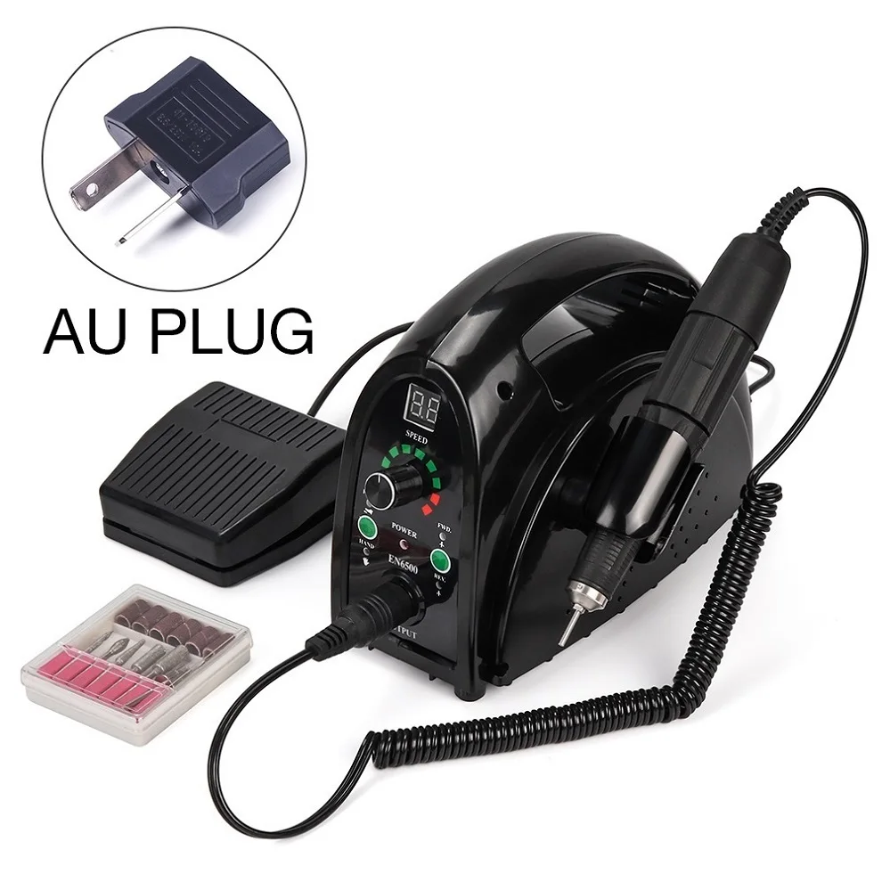 220-240V AU Plug Мощная 65 Вт электрическая дрель для ногтей 35000 об/мин, маникюрный аппарат, инструменты для педикюра, аксессуары, сверла, пилочка, оборудование для дизайна ногтей с ЖК-дисплеем - Цвет: 220-240V AU Plug