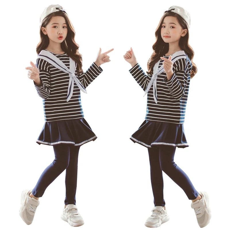 

Autumn Girls Clothing Sets Girl Long Sleeve Striped Cotton T-shirt+Wide-Legged Pants 2Pcs Kids Clothes For Girls 10 12 8 6 Years