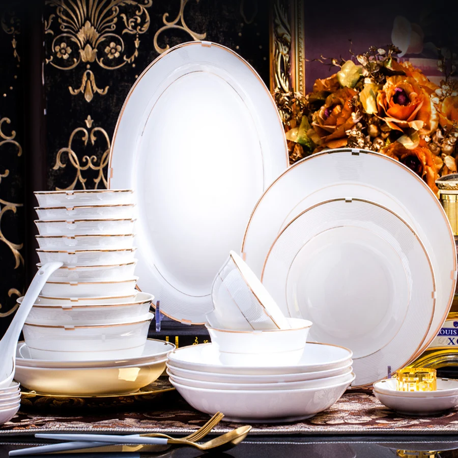 Dinnerware Set china tableware  Kitchen Tableware Dinner Dish Ceramic Plates and Dishes Bowls 60 pcs combination dishes set