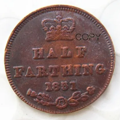 1851 Великобритания/Ceylon Victoria половина Фартинга копии монет