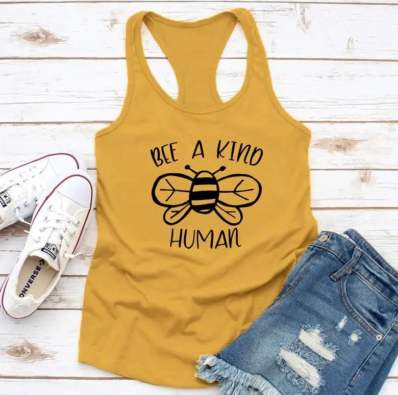 Bee a kind human vest модные и Забавные футболки с изображением пчел одежда в летнем стиле топ с принтом на бретелях Прямая поставка