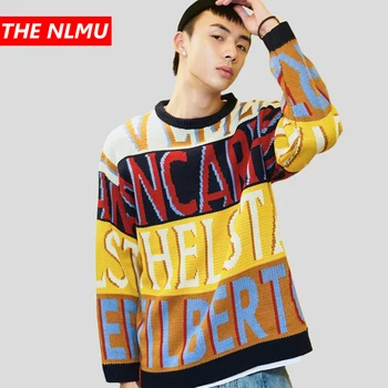 

Harajuku Knitted Sweaters Men Women Hip Hop Loose Letter Printed Pullover Sweater Streetwear Male Winter 2019 Clothes Coat WG693