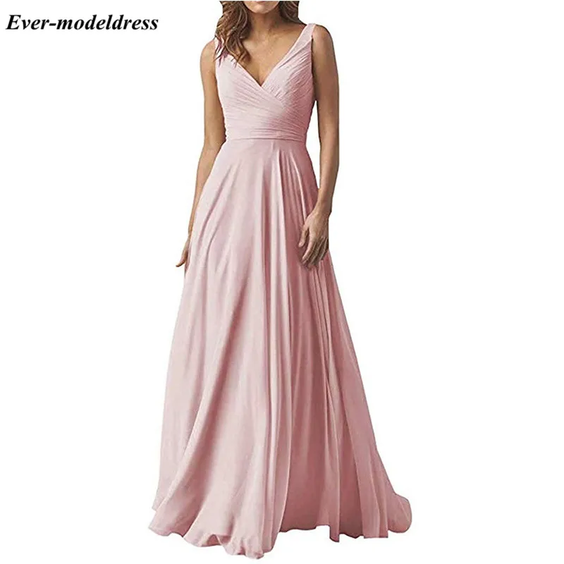 

2020 Bohemian Bridesmaid Dresses V-Neck Sleeveless Lace-Up Back Chiffon Country Wedding Guest Dresses Cheap Vestido De Festa