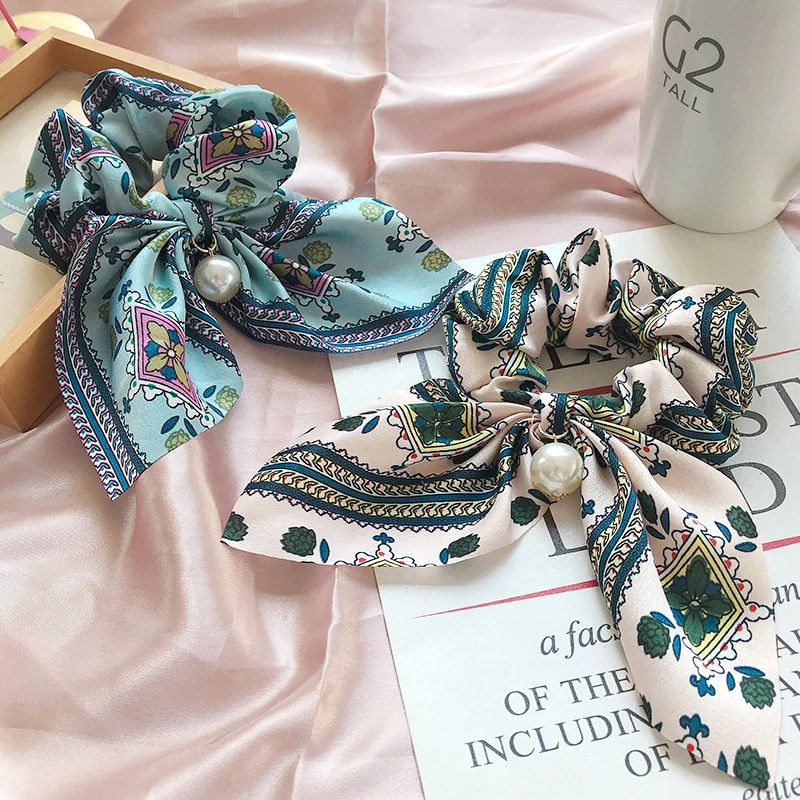 

Pearl For Women Hair Ties Scrunchies Hair Bands 2020New Bow Knot Headband Chiffon Girls