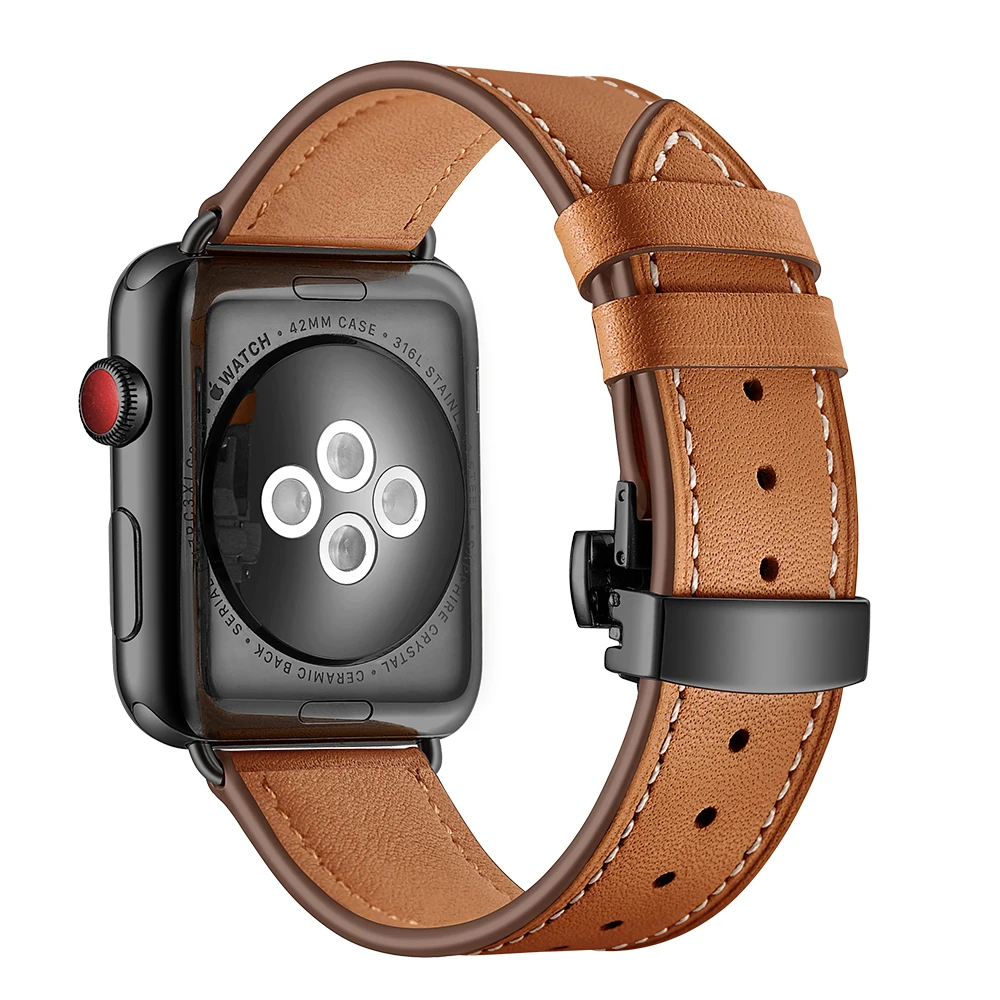 Италия Кожаный ремешок для наручных часов iWatch Apple Watch 38 мм 40 мм 42 44 мм серии 4/3/2/1 ремешок застежка бабочка на запястье ремень