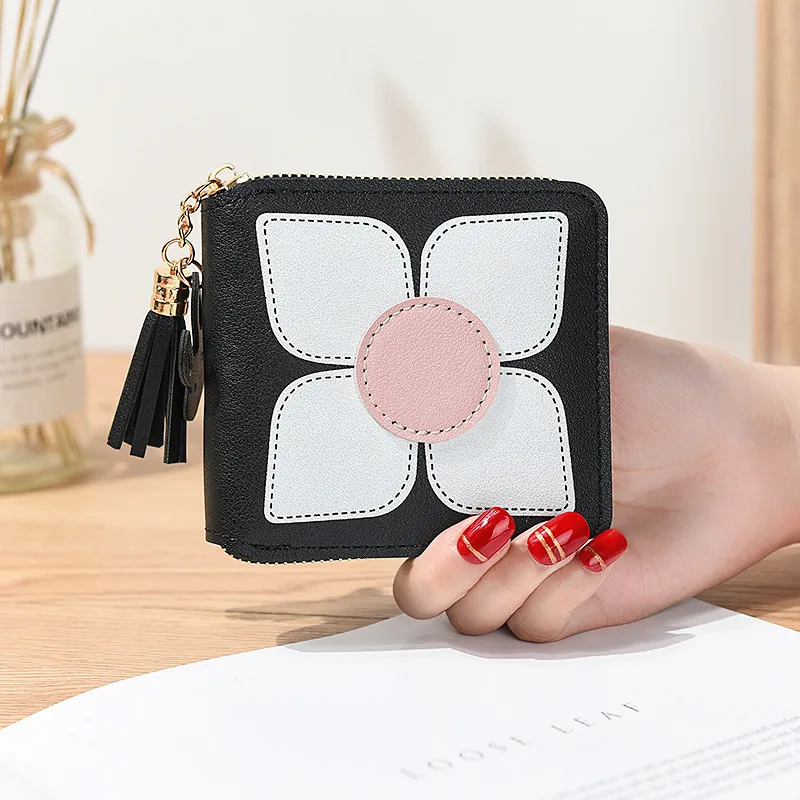 

Fashion Petal Small Wallet Ladies Short Zipper Wallet Flower Tassel Japanese and Korean Coin Purse Female Mini Wallet
