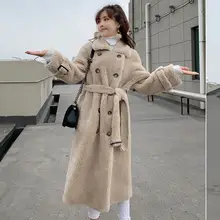 

2021 Winter New Women Real Sheep Shearing Fur Jacket Outwear Female Natural Sheepskin Fur Wool Loose Streetwear Long Coat