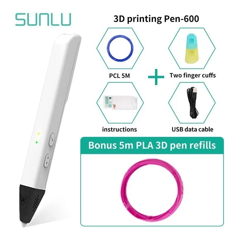 SL-600 3D печать Ручка для детей Scribble Белый Цвет 3D Ручка Поддержка PLA/PCL Fillament как подарок на день рождения Fod дети и взрослые - Цвет: 600-White-5.1