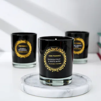

Black Glass Scented Candle Smokeless Soy Wax Aromatherapy Candle for Party Dinner Decoration Wedding Gift