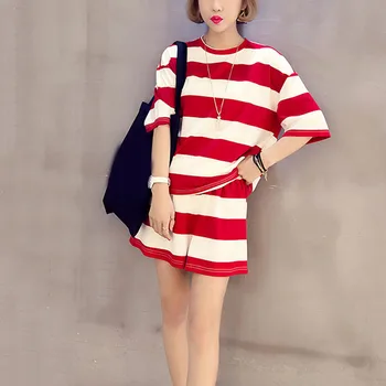 

Women 2019 Casual Nightdress Sleepwear Stripe Design Short-sleeved Fashion Pajamas Shorts Shirt Sets