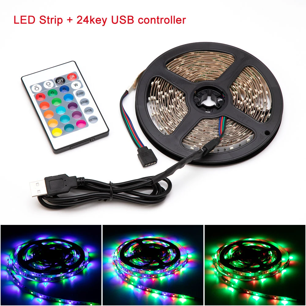 5 В USB RGB Светодиодная лента лампа 2835SMD гибкий светодиодный светильник лента 1 м 2 м 3 м 4 м 5 М HD ТВ Настольный экран фон биос светильник ing пульт дистанционного управления