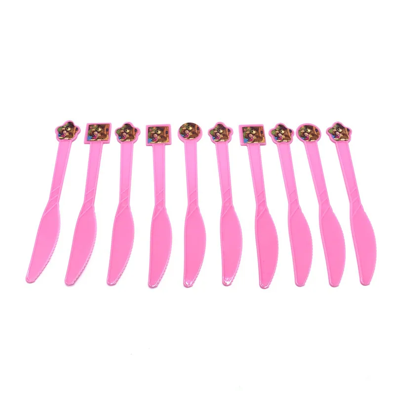 Knifes-10pcs Маша и медведь мультфильм посуда набор День рождения украшения Дети тарелка чашки шляпы салфетки скатерть и флаги соломенные вечерние принадлежности - Цвет: Knifes-10pcs