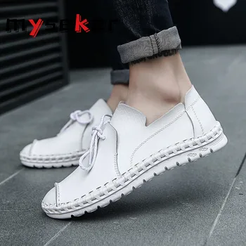 

Non-slip Shoes Leather Men Casual Shoe Summer Large Sizes 50 Loafers New Men Low Top White Sneakers Light Driving Men's Shoes T1