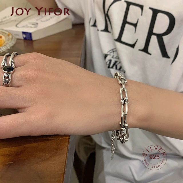 Minimalist 925 Sterling Silver Thicken Chain Bracelets For Women