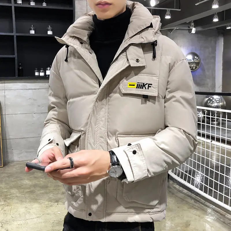 Мужская теплая куртка с капюшоном черная однотонная Повседневная ветрозащитная