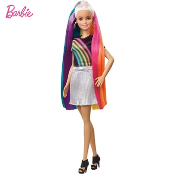 

Barbie Rainbow Sparkle Hair Doll with Extra-Long Blonde Rainbow Hair, Sparkle Gel and Comb and Hairstyling Accessories FXN96