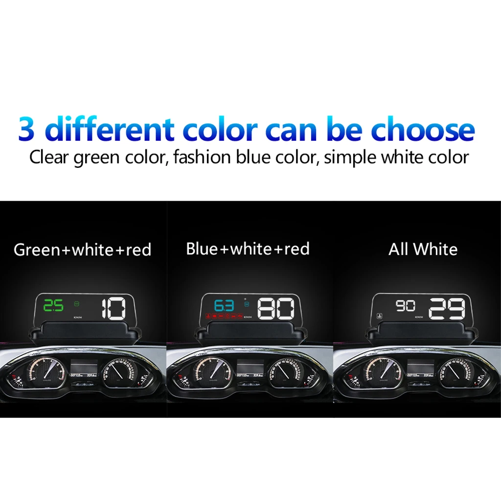 HUD Mirror Car LED Head Up Display Windshield Speed Projector Security Alarm Water Temp Overspeed KMH RPM Voltage Speedometer