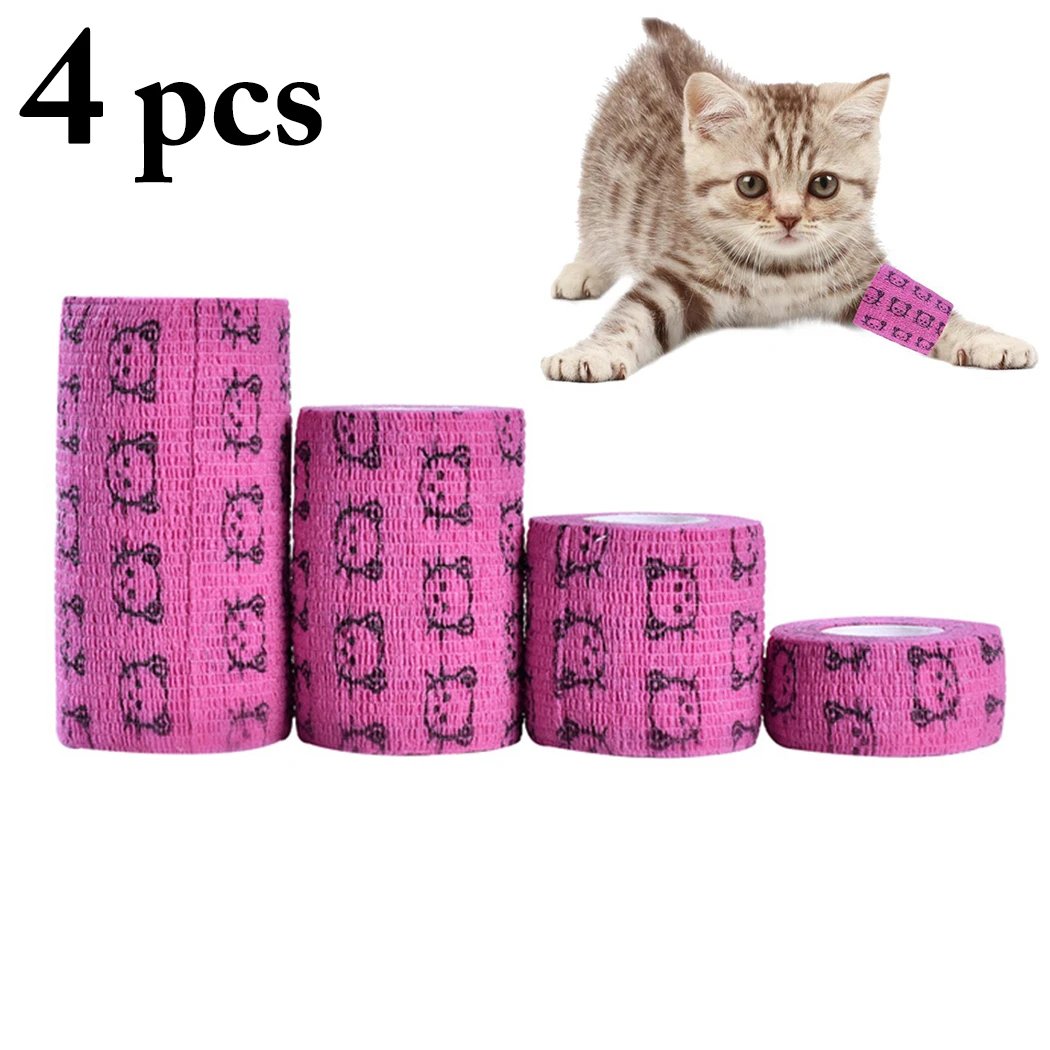 Лидер продаж, 4 шт., самоклеящийся эластичный бандаж для собак и кошек, нетканые ткани, многофункциональная повязка для домашних животных с декоративными узорами