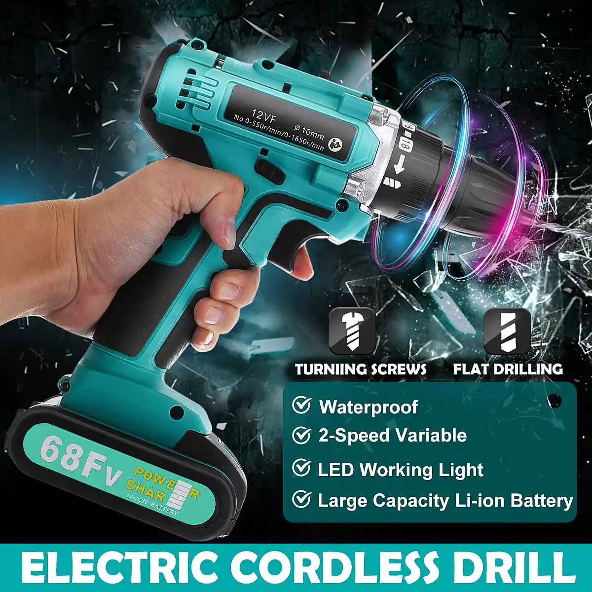 

Electric impact drill 12V 16V 20V Cordless Drill Electric Screwdriver Mini Wireless Power Driver DC Lithium-Ion Battery 3/8-In