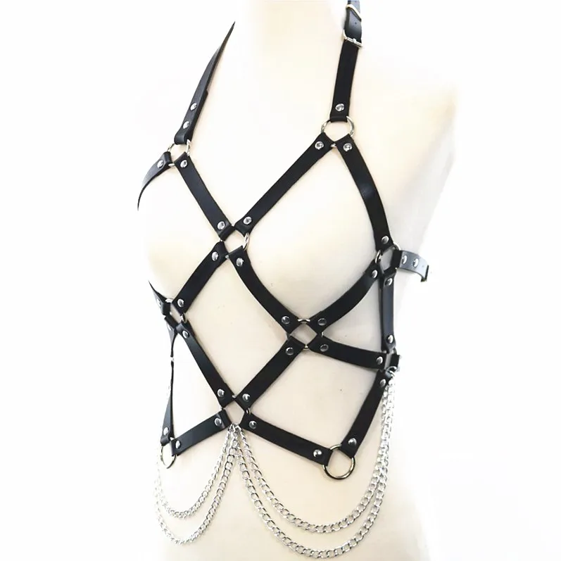 Sexy Body Chain Harness Bra Women Punk Gothic Body Bondage Waist Belt Hollow Out Leather Harness Suspenders Straps Fashion 2021 new fashion trend women gothic handmade pu leather harness belts body bondage waist belt strap punk rock stylish accessorie