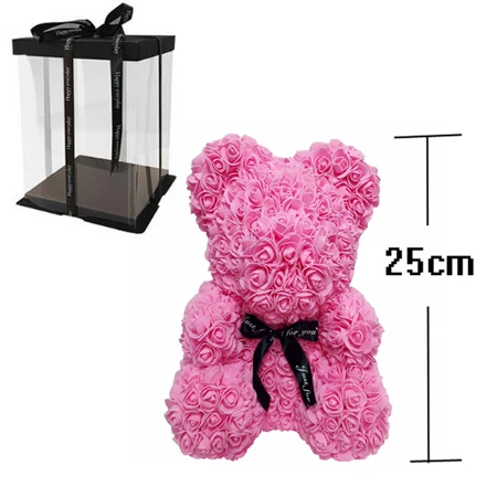 pink-With box 25 см медведь из роз подарок на день Святого Валентина искусственные цветы домашний свадебный фестиваль DIY свадебное украшение Подарочная коробка венок Ремесло - Цвет: pink-With box