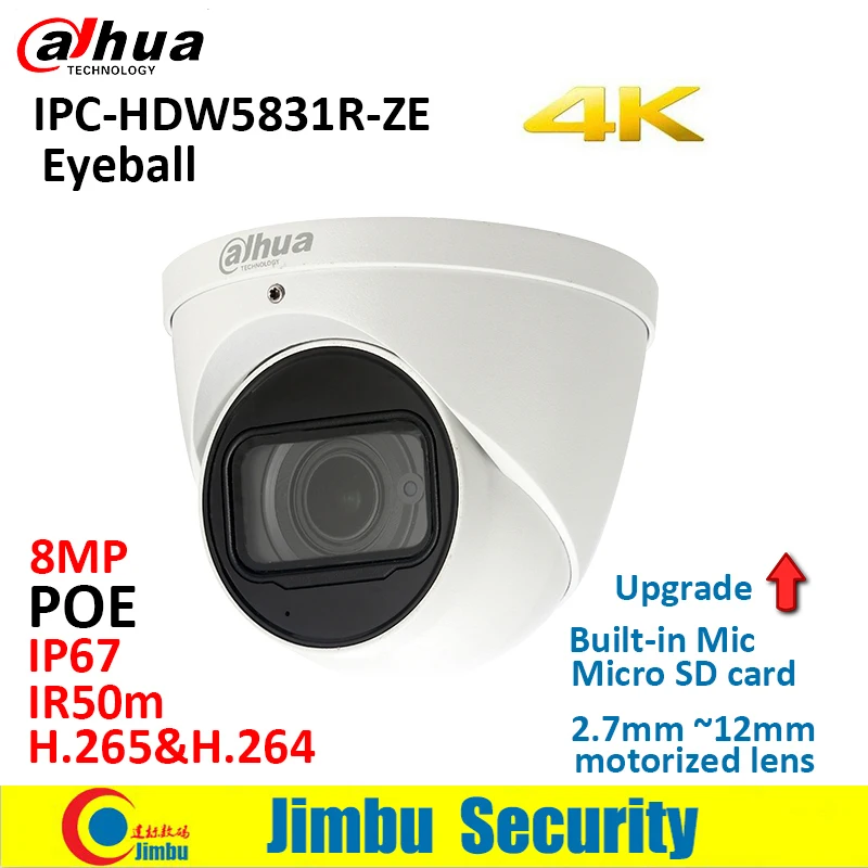 Ip-камера Dahua 4K IPC-HDW5831R-ZE 8MP WDR IR50m Eyeball IP67 POE 2,7 мм ~ 12 мм Моторизованный объектив Встроенный микрофон Micro SD слот 128 ГБ