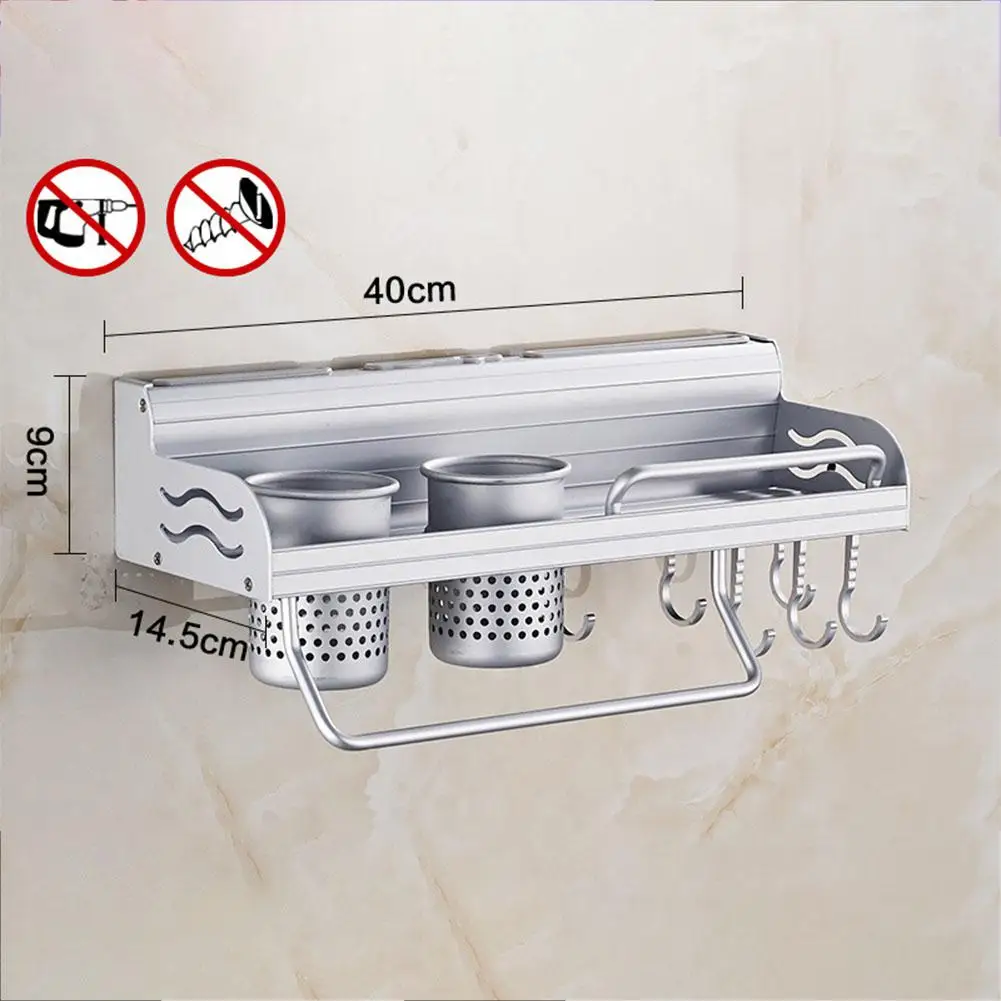 TPFOCUS Storage Rack Multifunctional Hanging Wall Rack Nail Free Wall Shelf Condiment Bottle Rack Kitchen Organizer anodizing - Цвет: 40CM double cup
