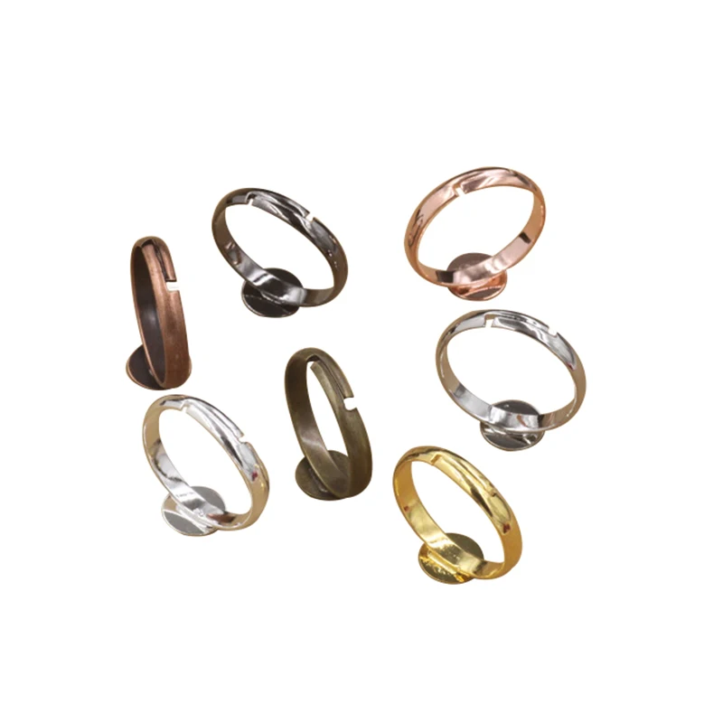 

30pcs Handmade Materials Adjustable Ring Copper Plated 7 Color Copper Ring Support Plane Blanks Glue On Cabochon Rings Findings