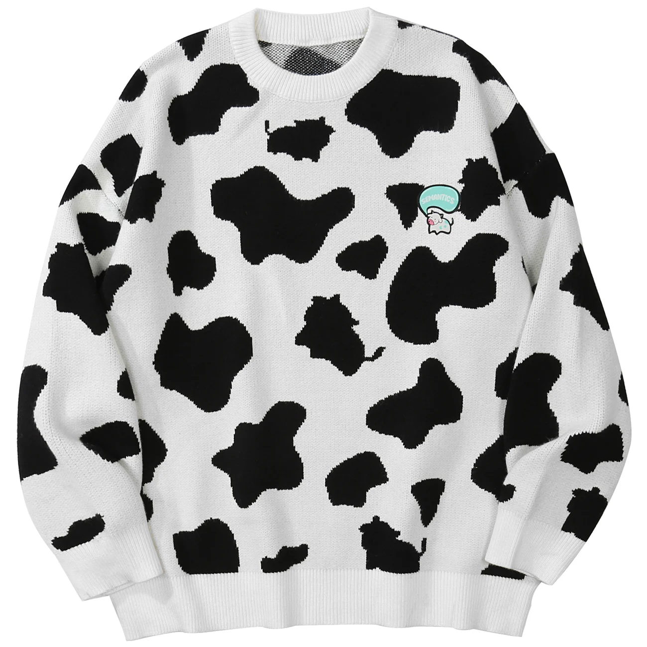

Harajuku Streetwear Sweaters Pullover Embroidered Cow Knitted Jumpers Sweater Men Loose Fashion Casual Knitwear Tops